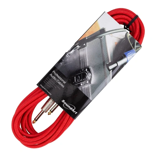 SoundArt SMI-26R-SH Braided Instrument Cable with Deluxe Plugs, 3m, Black/Red