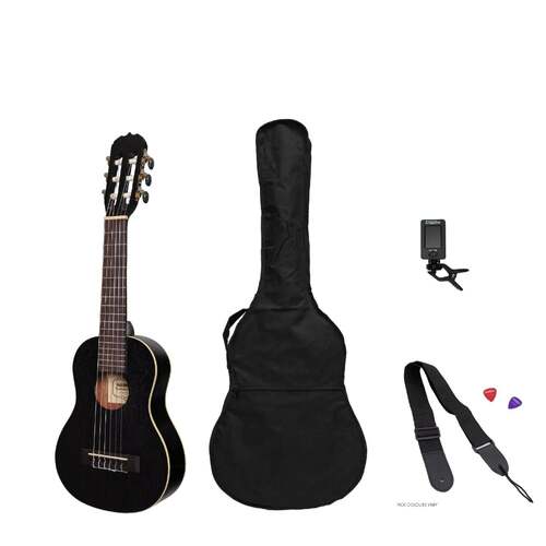 Sanchez 1/4 Size Student Classical Guitar Pack Black with Gig Bag, Tuner, Picks, Strap