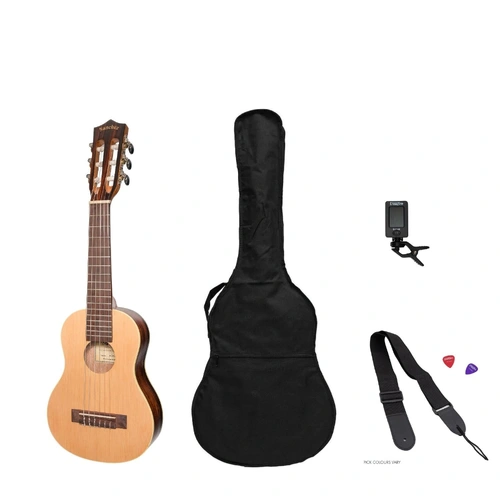 Sanchez 1/4 Size Student Classical Guitar Pack with Gig Bag, Tuner, Picks, Strap - Spruce/Rosewood