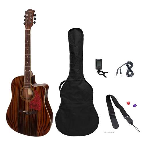 Sanchez Acoustic-Electric Dreadnought Cutaway Guitar Pack - Rosewood, Left Handed, Model SP-D4-RWD, Complete Beginner's Pack Included