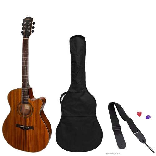 Sanchez SP-F4-KOA Acoustic-Electric Small Body Cutaway Guitar Pack with Gig Bag and Accessories