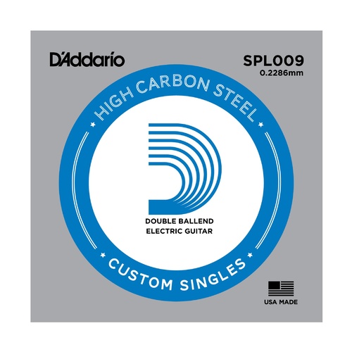 D'Addario SPL009 Plain Steel Guitar Single String, Double Ball End, .009