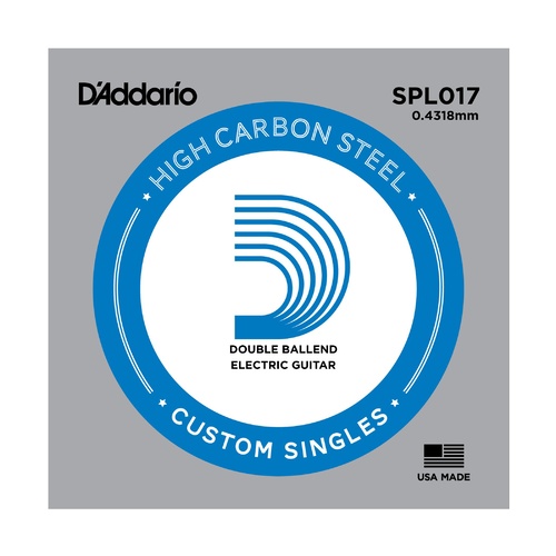D'Addario SPL017 Plain Steel Guitar Single String, Double Ball End, .017