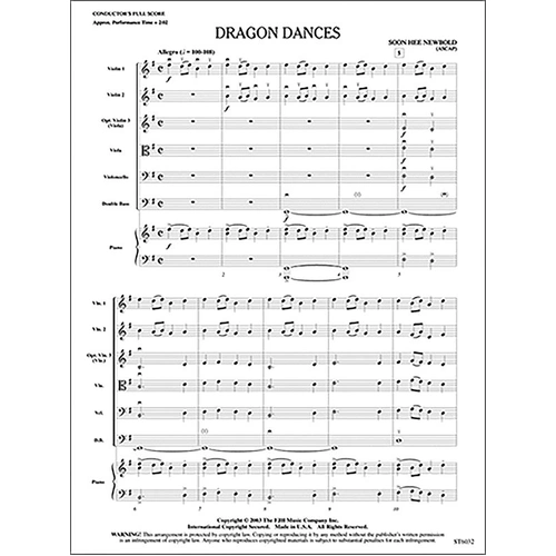 Dragon Dances by Soon Hee Newbold for String Orchestra, FJH Music Company, 1 Page, 2:00 Performance Time