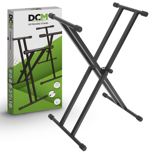 DCM STKXW-D02 Double Braced Keyboard Stand - Pre-assembled, Black, Lever Position Change, Rubber Ends, Display Box Included