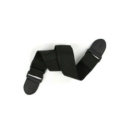 Nylon Adjustable Guitar Strap w' Leather Ends Black