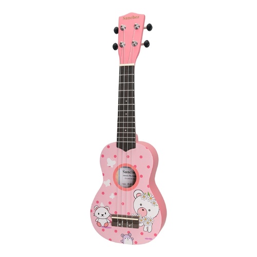 Sanchez Friendly Folk Soprano Ukulele - Pink/Teddy with Gig Bag