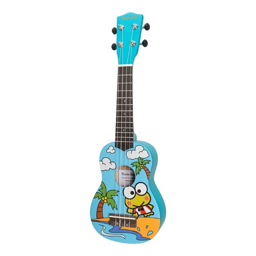 Sanchez Friendly Folk Soprano Ukulele Blue Frog with Gig Bag