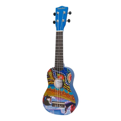 Sanchez Friendly Folk Soprano Ukulele - Blue Pattern with Gig Bag
