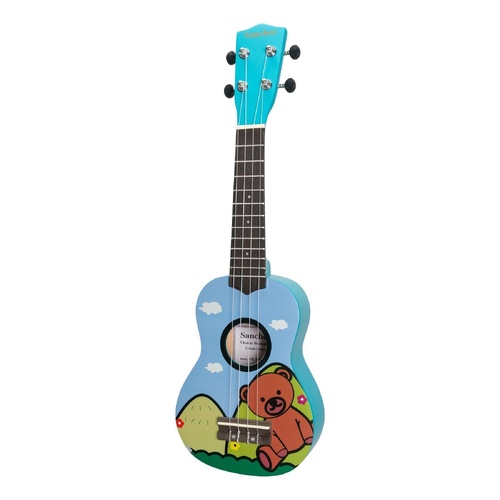 Sanchez Friendly Folk Soprano Ukulele Blue Bear with Gig Bag