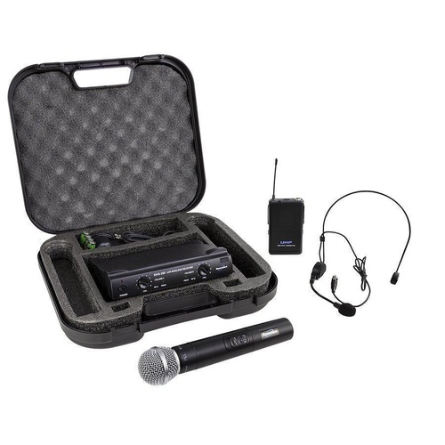 SoundArt SWS-290-MBP Dual Channel Wireless Microphone System with Handheld, Headset, and Lapel Mics