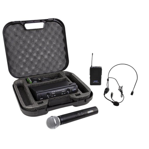 SoundArt Dual Channel Wireless Microphone Set with Lapel  Headset & Hand-Held Mics