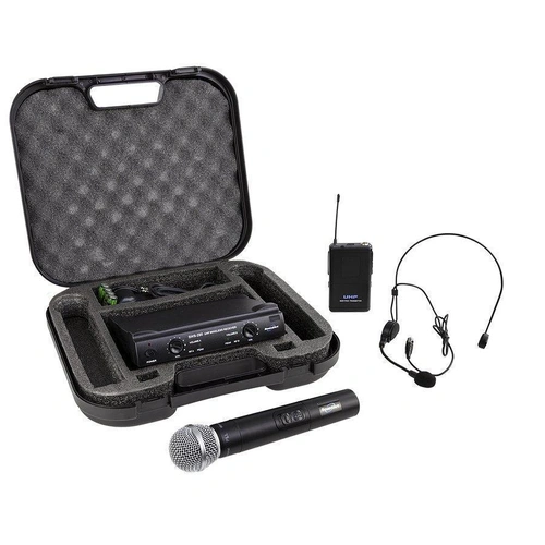 SoundArt SWS-290-MBP Dual Channel Wireless Microphone System with Lapel, Headset, Handheld Mics and Receiver