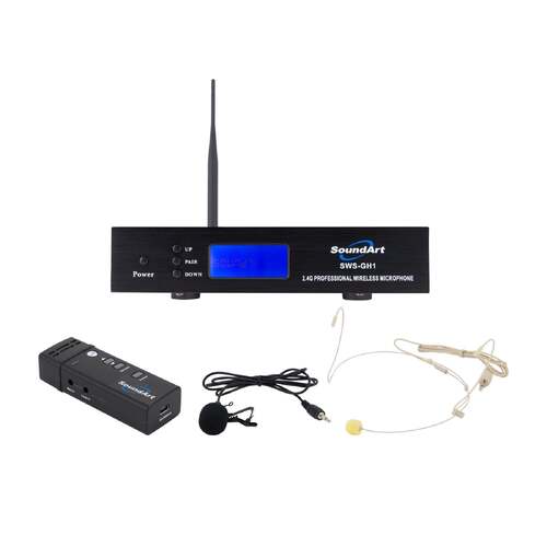 SoundArt Single Channel 2.4 Ghz Wireless Microphone System with Headset & Lapel Mics