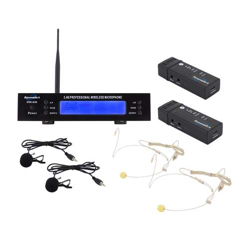 SoundArt Dual Channel 2.4 Ghz Wireless Microphone System with 2 x Headset and 2 x Lapel Mics