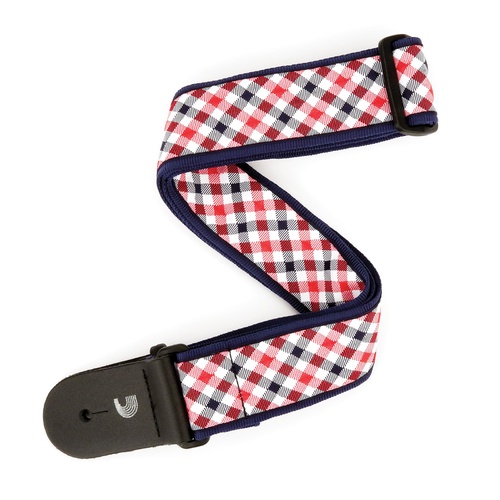 Gingham Woven Guitar Strap, Red and Navy - by D'Addario