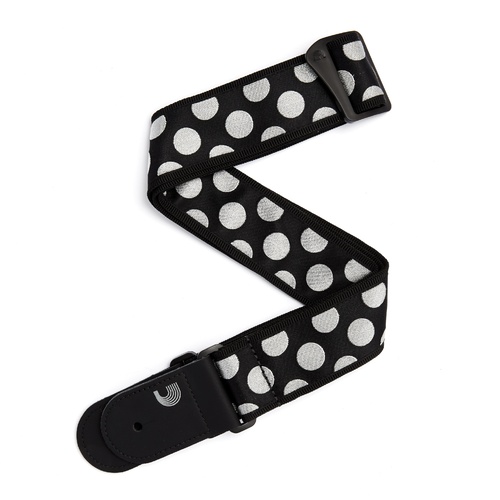 2 Inch Guitar Strap, Large Polka Dot, - Black w/ Silver dots, by D'Addario