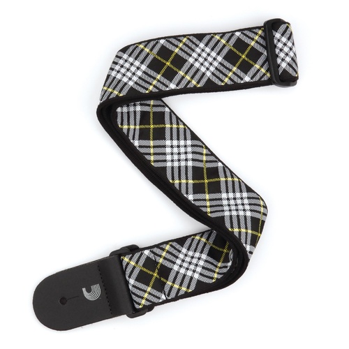 Woven Guitar Strap, Tartan - Black, White, and Yellow, by D'Addario