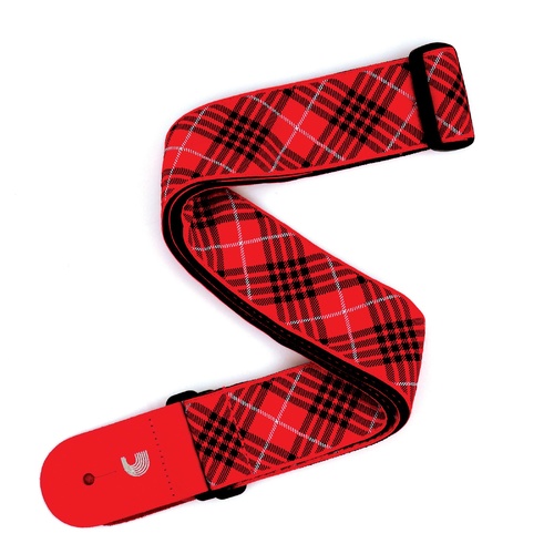 Woven Guitar Strap, Tartan - Red, Black, and White, by D'Addario