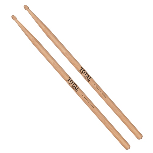 Total Percussion American Hickory Drum Sticks 2B/3 - Wood Tip, 16mm/15mm Diameter, 413mm/406mm Long
