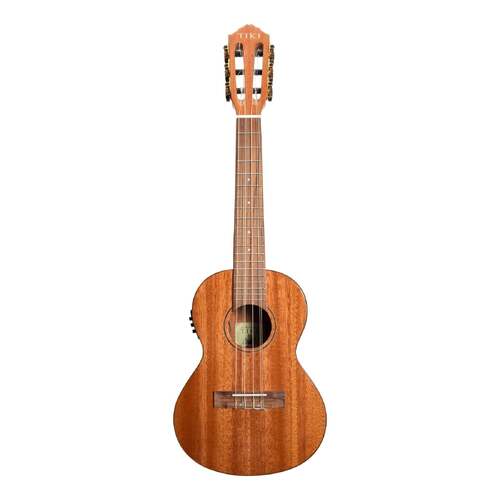 Tiki T6E 6 String Mahogany Solid Top Electric Ukulele with Hard Case Natural Gloss