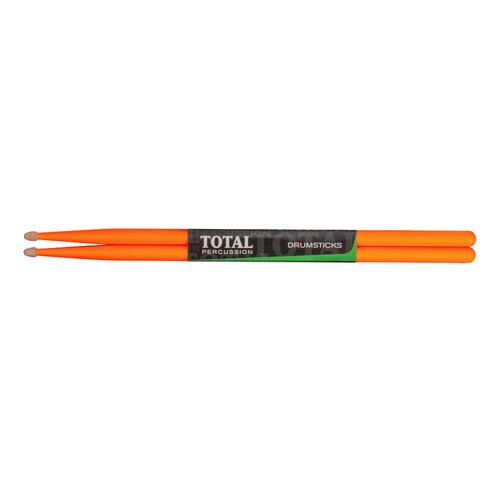 TOTAL PERCUSSION Fluorescent orange with natural tip. Drum Sticks. 7A Wood tip.