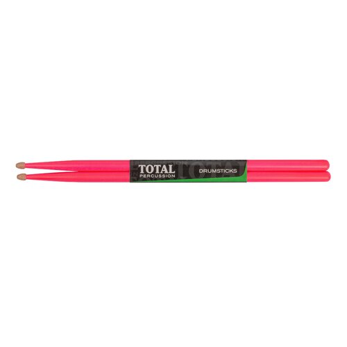 TOTAL PERCUSSION Fluorescent pink with natural tip. Drum Sticks. 7A Wood tip.