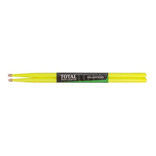 TOTAL PERCUSSION Fluorescent yellow with natural tip. Drum Sticks. 7A Wood tip.
