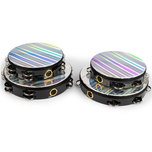 Remo Radiant Tambourine - 10" Diameter, Single Row, Pre-Tuned Head, Black Shell, 8 Pairs of Jingles