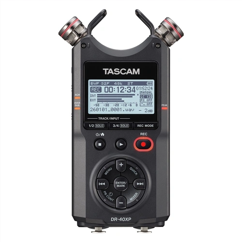 Tascam DR-40XP 4-Channel 32-Bit Float Portable Field Recorder with USB-C and Adjustable Mics