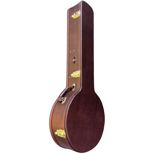 Torque Deluxe Wooden Banjo Case with Plush Interior and Storage, Brown Finish
