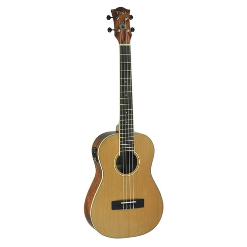 Tiki 7 Series Cedar Solid Top Electric Baritone Ukulele with Hard Case Natural Satin