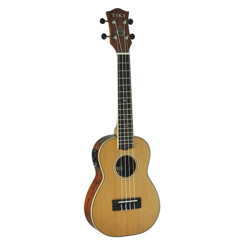 Tiki 7 Series Cedar Solid Top Electric Concert Ukulele with Hard Case Natural Satin