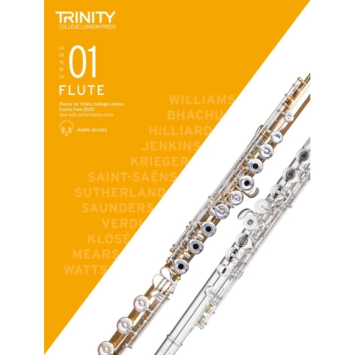 Trinity Flute Exam Pieces 2023 Grade 1, 12 Pieces, Performance Notes, Downloadable Audio, 32 Pages, Flute Exam Book