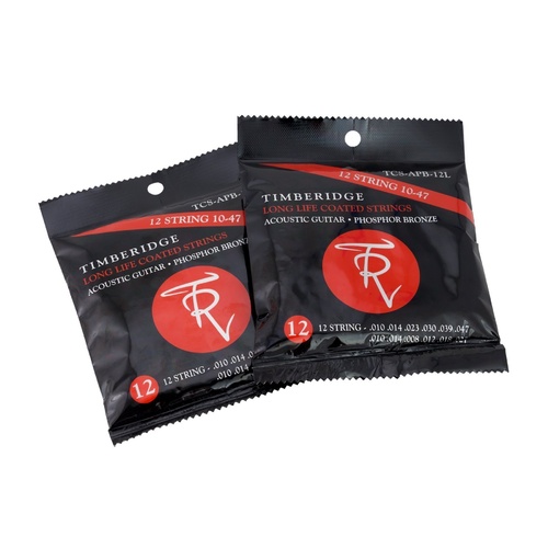 Timberidge 2 Pack Light Phosphor Bronze Long Life Coated 12 String Acoustic Guitar Strings (10-47)