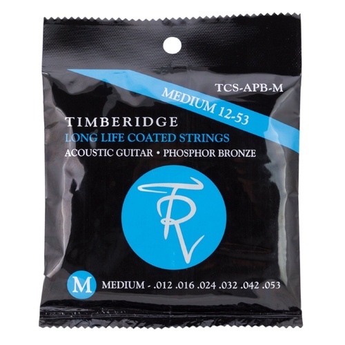 Timberidge Medium Phosphor Bronze Acoustic Guitar Strings 12-53 Long Life Coated