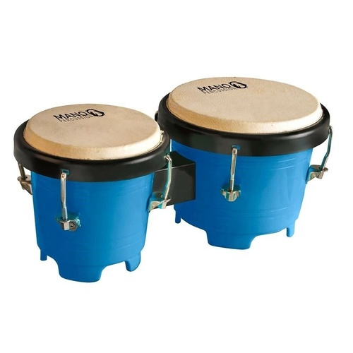 Mano Percussion Mini Bongo Drums, 4.5 & 5 Inch Tunable Heads Blue