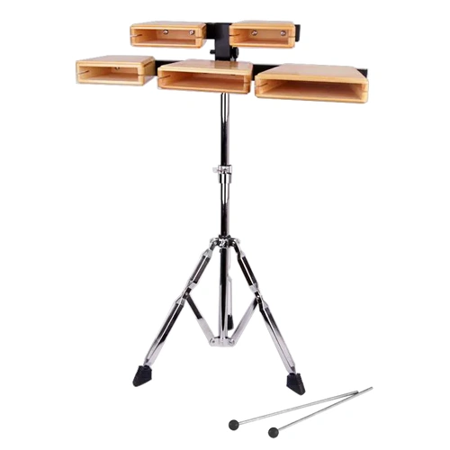 Powerbeat Temple Wood Block Set with Adjustable Stand and Beaters