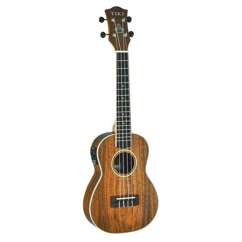Tiki 9 Series Koa Solid Top Electric Concert Ukulele with Hard Case Natural Satin