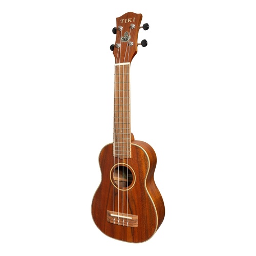 Tiki 9 Series Koa Solid Top Soprano Ukulele with Deluxe Hard Case Natural Satin