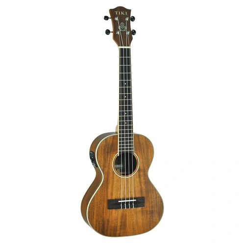 Tiki 9 Series Koa Solid Top Electric Tenor Ukulele with Hard Case Natural Satin TKT-9P-NST