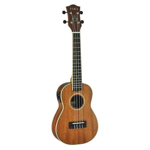 Timberidge Tiki TMC-5P-NST Mahogany Solid Top Electric Concert Ukulele with Hard Case Natural Satin