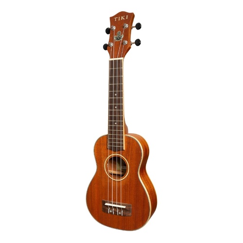 Tiki '5 Series' Mahogany Solid Top Soprano Ukulele with Deluxe Hard Case Natural Satin