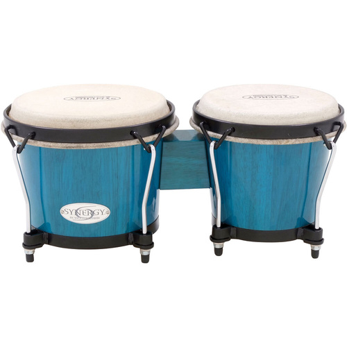 Toca 6 & 7" Synergy Series Wooden Bongos, Bahama Blue Finish, Asian Oak Shells, Natural Rawhide Heads, Black Powder Coated Hardware