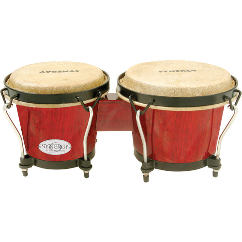 Toca 6 & 7" Synergy Series Wooden Bongos, Rio Red Finish, Asian Oak Shells, Black Powder Coated Hardware, Natural Rawhide Heads