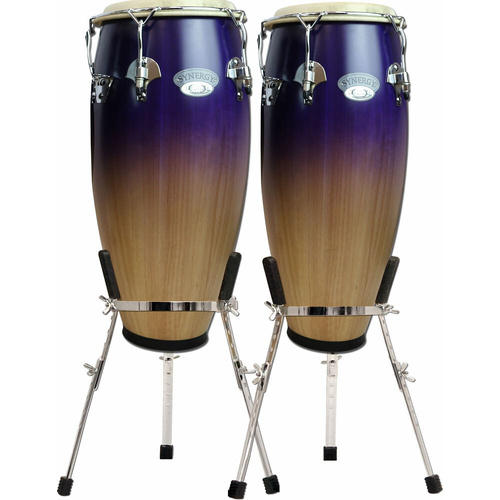 Toca 10 & 11" Synergy Deluxe Series Wooden Conga Set - Purple Fade, 28" Tall, Asian Oak, Fiberskyn Heads, Adjustable Stands Included
