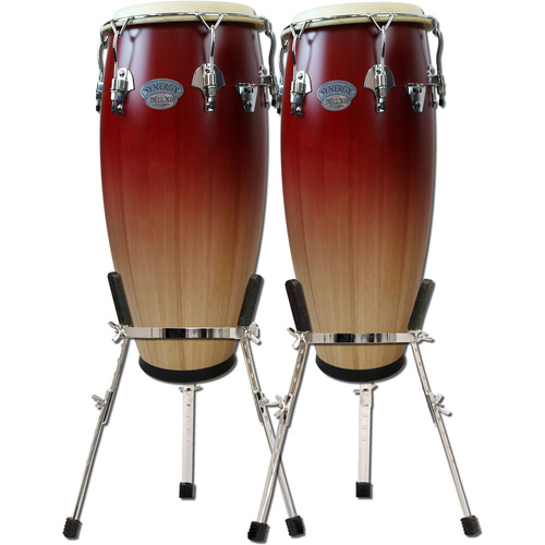 Toca 10 & 11" Synergy Deluxe Series Conga Set, Wine Fade, Two-ply Asian Oak Shells, Adjustable Stands Included