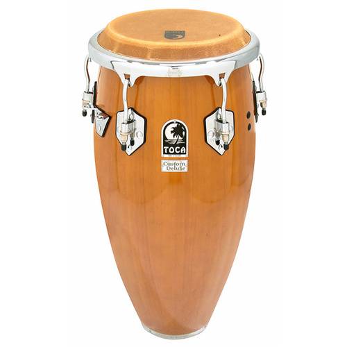 Toca Custom Deluxe 11-3/4" Antique Maple Wooden Conga with Chrome Hardware and Bison Heads