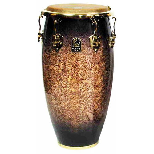 Toca LE Series 11-3/4" Wooden Conga, Gloss Burl Oak Finish, 30" Tall Asian Oak Shell, Gold Titanium Hardware, Matched Bison Heads