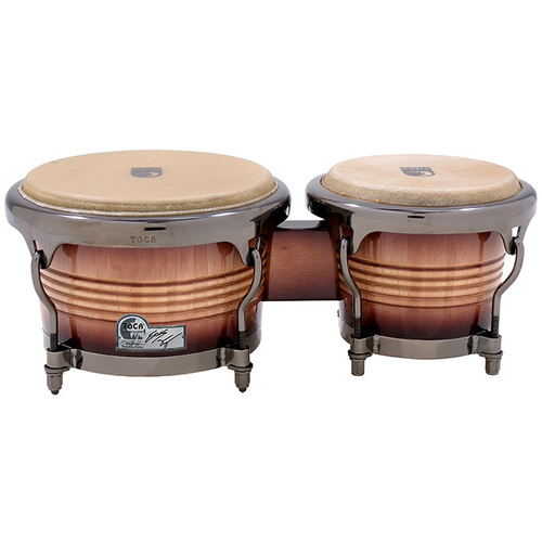 Toca Signature Series 7 & 9" Eric Velez Wooden Bongos Sunburst with Steel Bottoms and Black Chrome Hardware